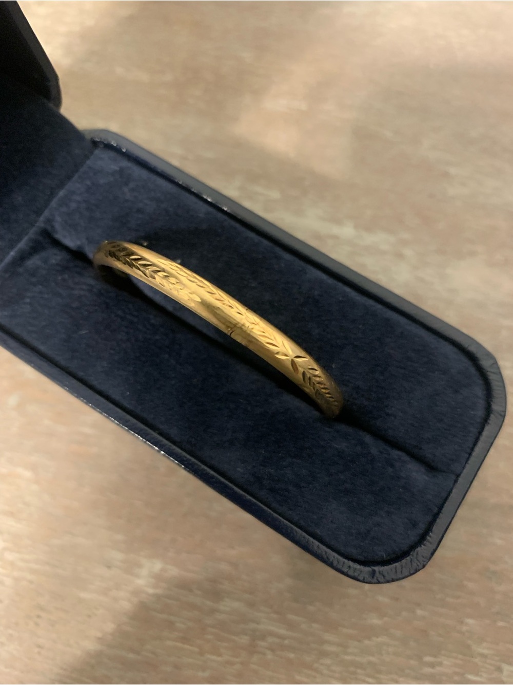 14K Gold Leaf Engraved Baby Bangle Bracelet